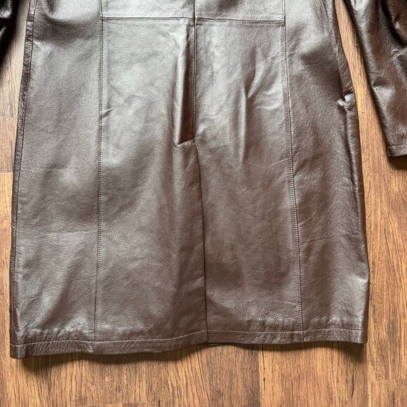 All Saints Archival 4‑Button Longline Pig Nappa Leather Coat Size 12 - Picture 9 of 13